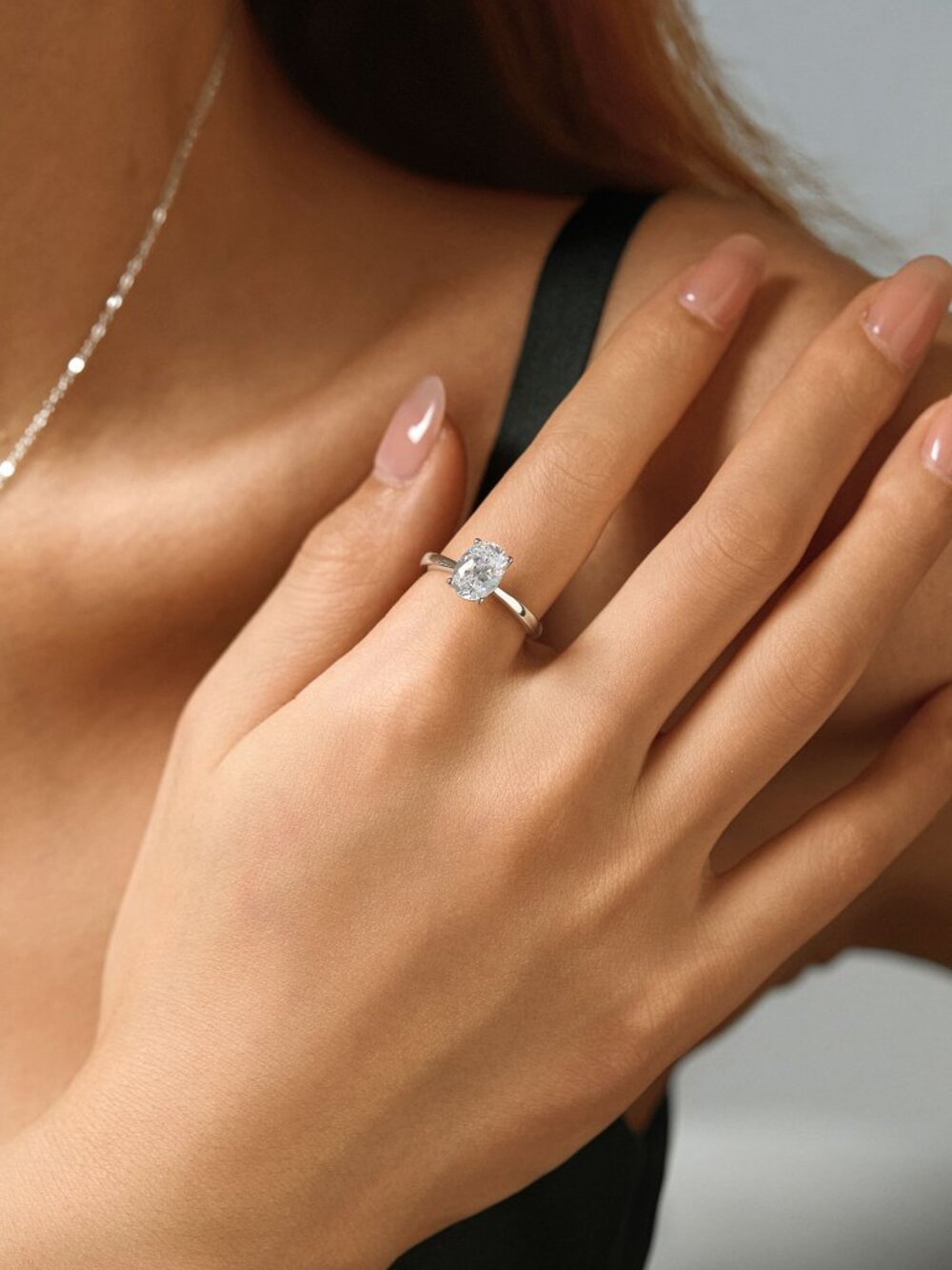 Sterling Silver Oval CZ Solitaire Ring 3ct Adjustable Band Museori - Picture 6 of 7